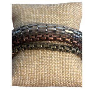 Chicos Set of 3 Metallic Stretch Bracelets Silver Antique Gold Bronze Tone NWT